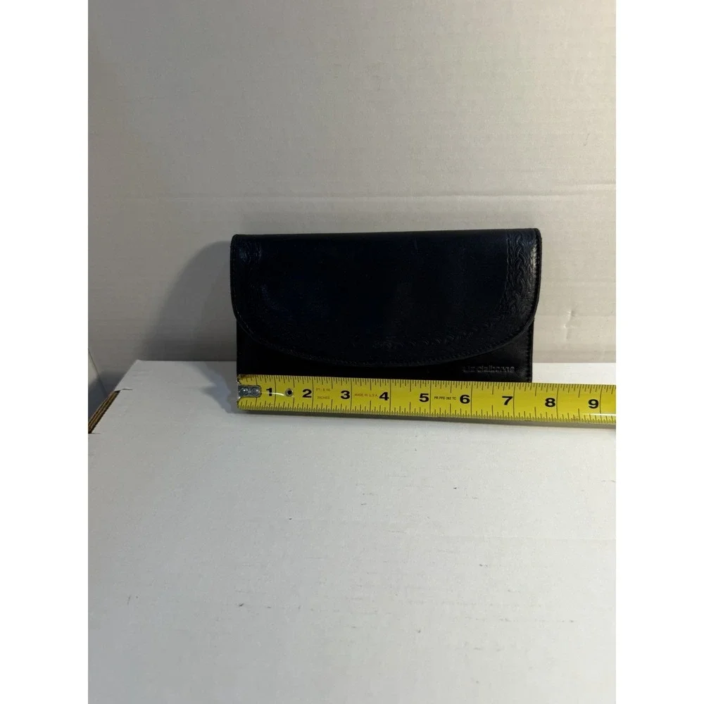 Vintage Liz Claiborne‎ Black Leather Clutch Wallet Embossed Braiding Flap